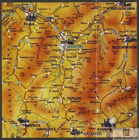 mapa regiónu Turiec s vyznačenými obľúbenými svadobnými lokalitami