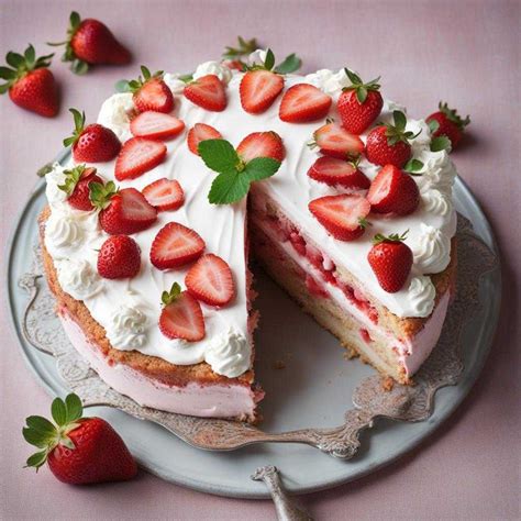 Jahodová torta s marcipánom, zdobená čerstvými jahodami