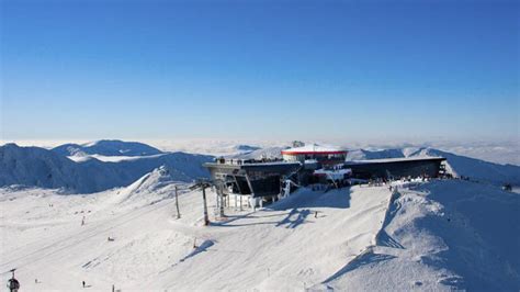 Panoramatický pohľad na lyžiarske stredisko Jasná v zime s upravenými zjazdovkami