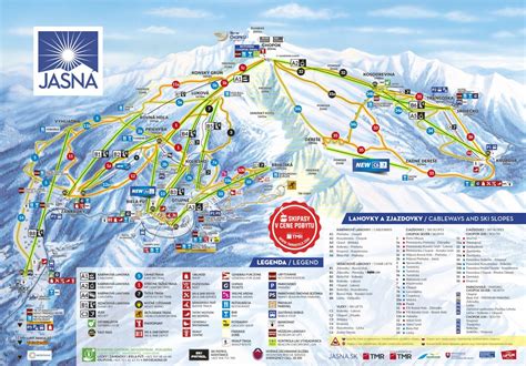 Mapa lyžiarskych zjazdoviek a lanoviek v Jasnej s vyznačenými otvorenými trasami