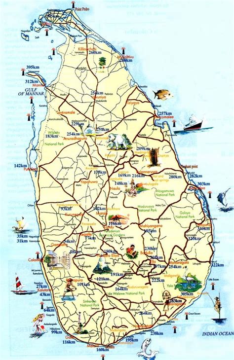 Mapa Srí Lanky s vyznačenými lokalitami natáčania