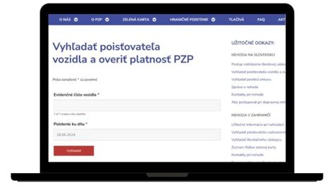 screenshot rozhrania online formulára na overenie PZP cez SKP