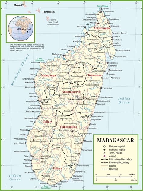 Mapa Madagaskaru s vyznačením ciest Mórica Beňovského
