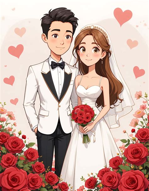 ilustrácia svadobného pozdravu s nevestou a ženíchom z rôznych materiálov