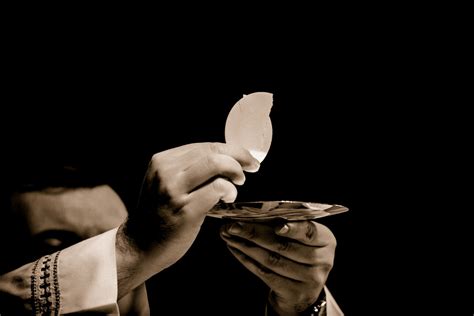 Schéma symboliky Eucharistie: premena chleba a vína na Telo a Krv Krista