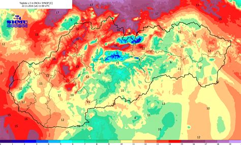 Mapa tlakového poľa a teploty v hladine 850 hPa podľa modelu ECMWF (príklad z 24.12.2018)