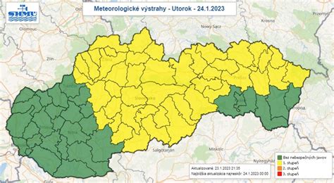 Mapa výstrah SHMÚ pre Slovensko