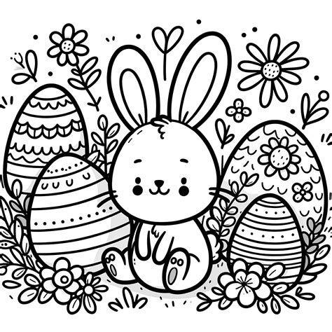 ilustrácia veľkonočného kohúta s vajíčkami na lúke