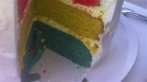 Foto: Dúhová torta s vrstvami rôznofarebného cesta a tvarohovým krémom