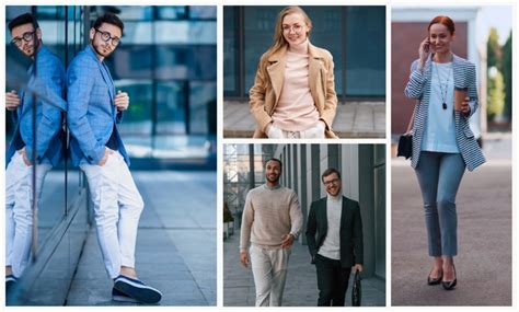 infografika s ukážkami oblečenia štýlu smart casual pre mužov a ženy