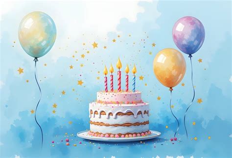 ilustrácia vtipnej narodeninovej oslavy s tortou a balónikmi
