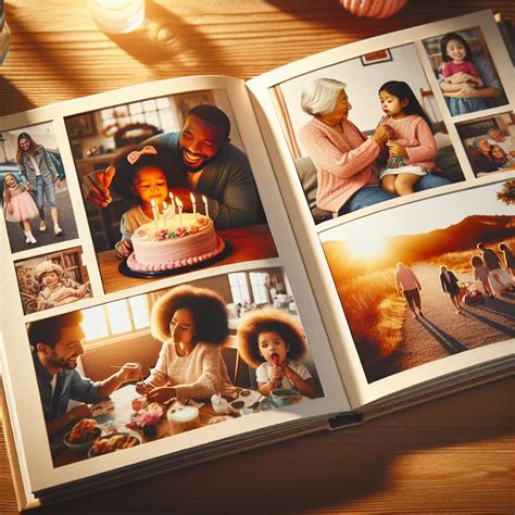 otvorená fotokniha s rodinnými fotografiami na stole