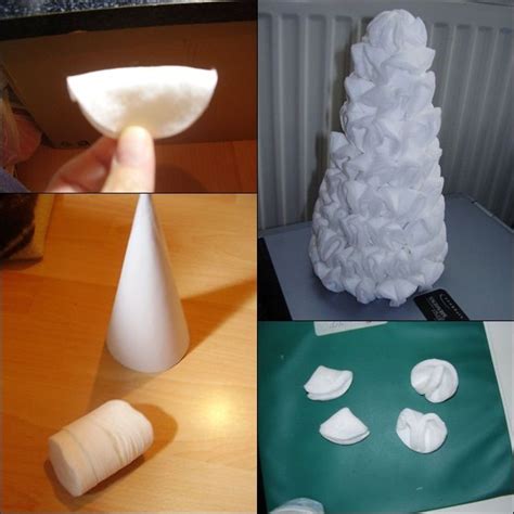 Detailné foto postupnej výroby vianočného stromčeka z vatových tampónov