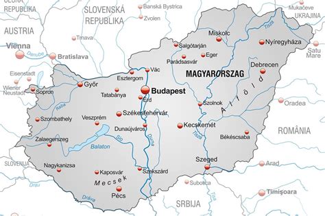 Mapa Maďarska s vyznačenými historickými alebo kultúrne významnými miestami