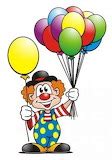 Šašo s farebnými balónmi a úsmevom