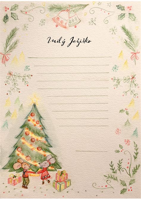 detský list pre Ježiška s farebnými obrázkami a známkou Slovenskej Pošty