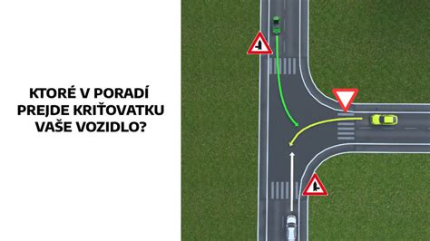 Dopravná schéma: Tri autá na križovatke, postupný prejazd podľa pravidla pravej ruky, jedno simultánne
