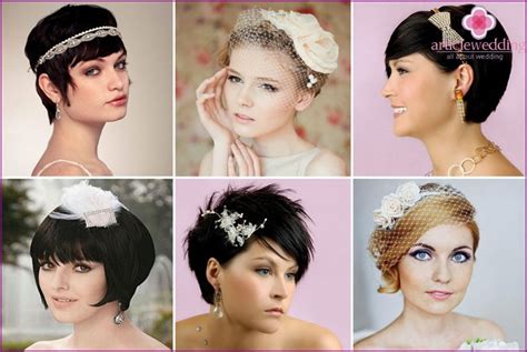 Príklady svadobných účesov s kvetmi pre krátke vlasy