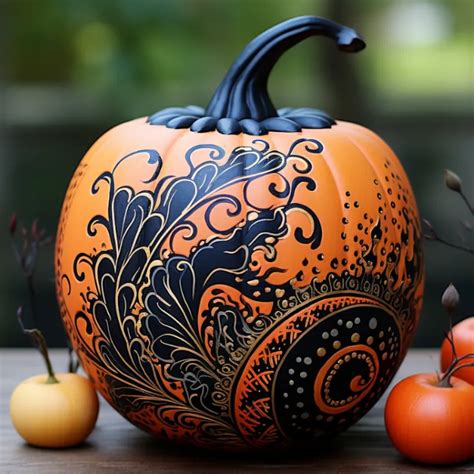 Ukážka tekvice namaľovanej technikou Zentangle s komplexnými vzormi.